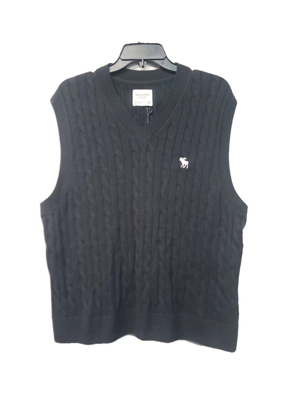 Abercrombie & Fitch Men's Merino Wool-Blend Icon Cable Sweater Vest M Blue